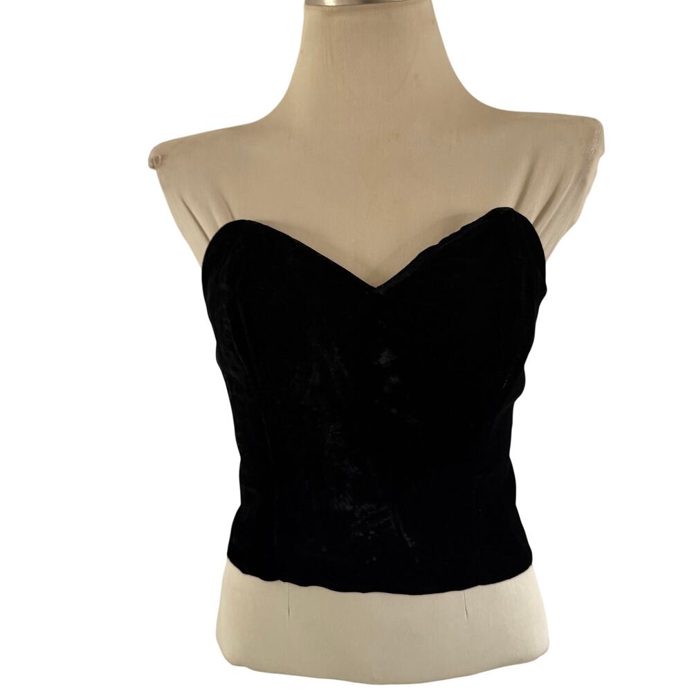 Vtg Y2K 2000s Black Velvet Strapless Corset Sz M Fairy Grunge Whimsygoth Emo